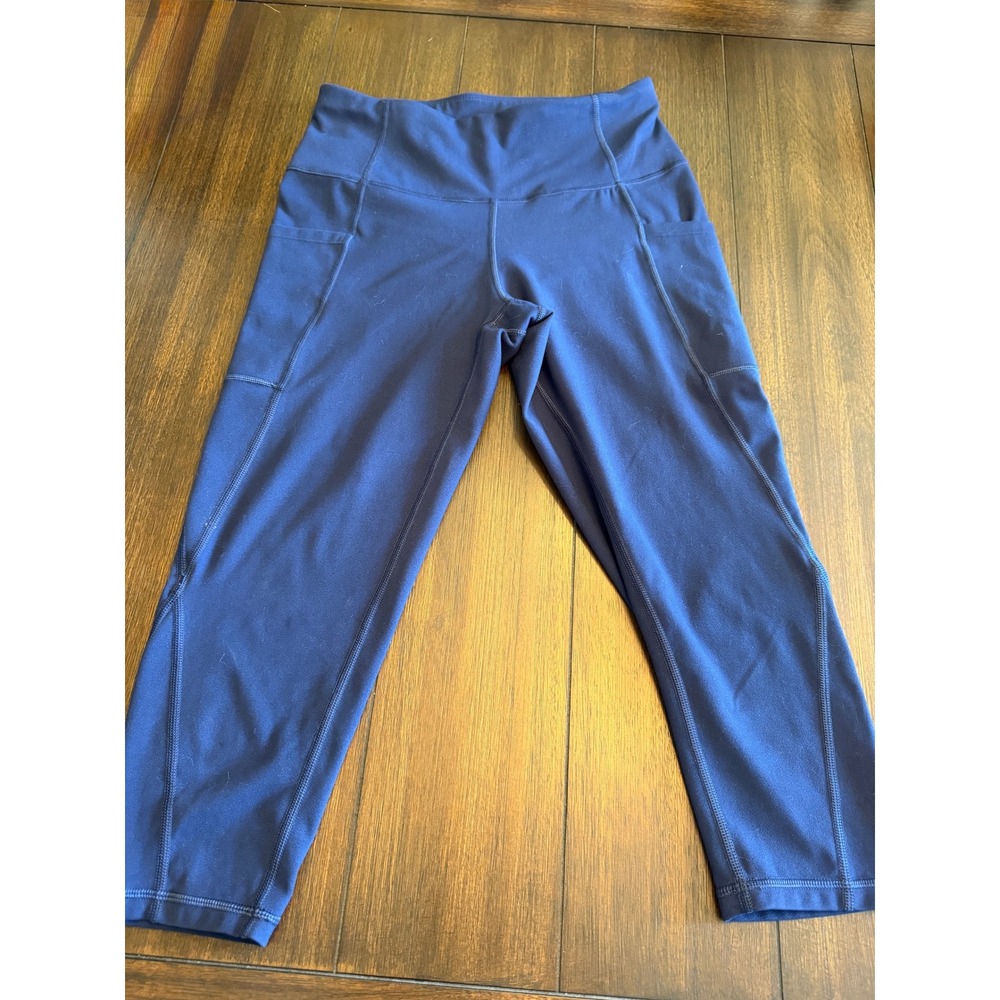 Heathyoga Womens Navy Blue High Waisted Capri Leggings with Pockets Size Medium